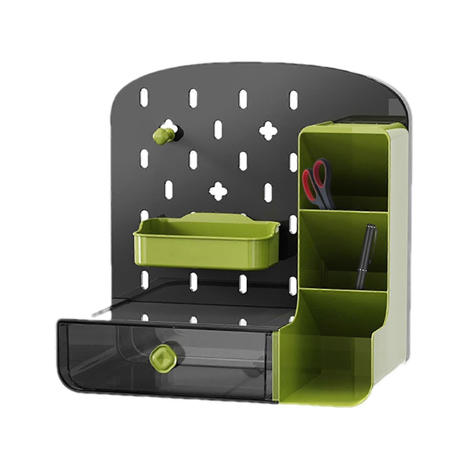 Pegboard Desk Organiser, Desktop Pegboard Display, Desk Stationery Organiser, Desk Organizer with Pegboard, Storage and Workplace Accessories Green