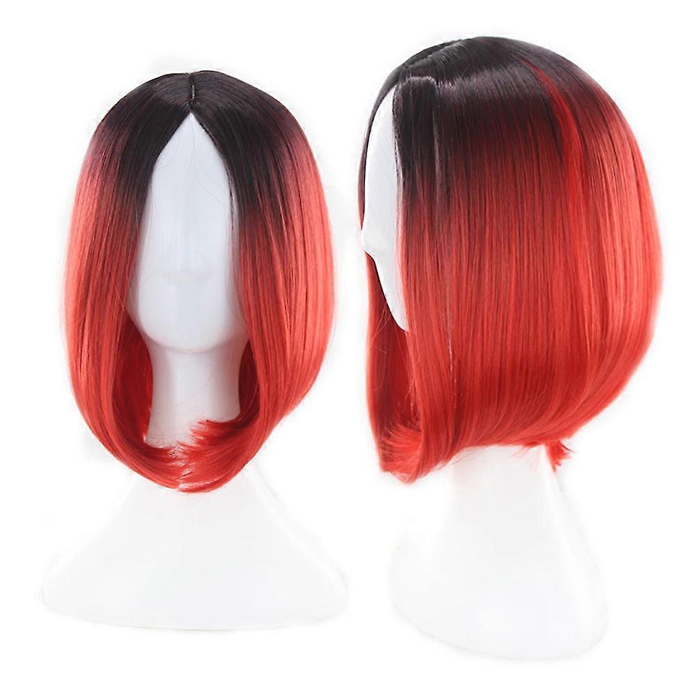 High Temperature Silk Bob Wig for Decoration Red Gradient Short Straight