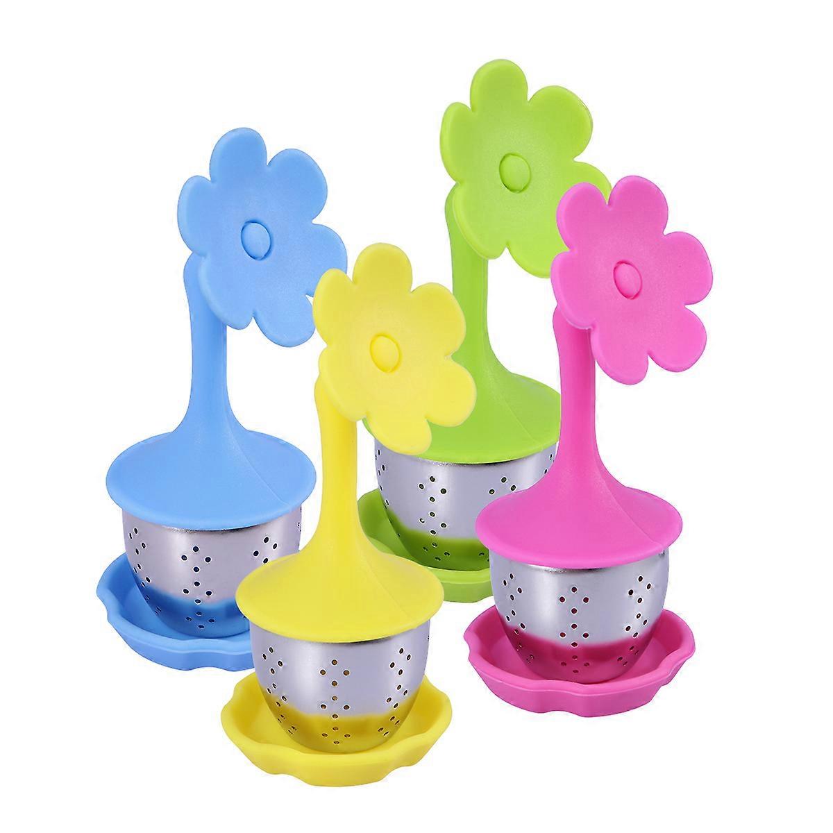 Premium Silicone and Steel Tea Infuser with Fine Mesh Flower Design for Home Use 4PCS Assorted Color