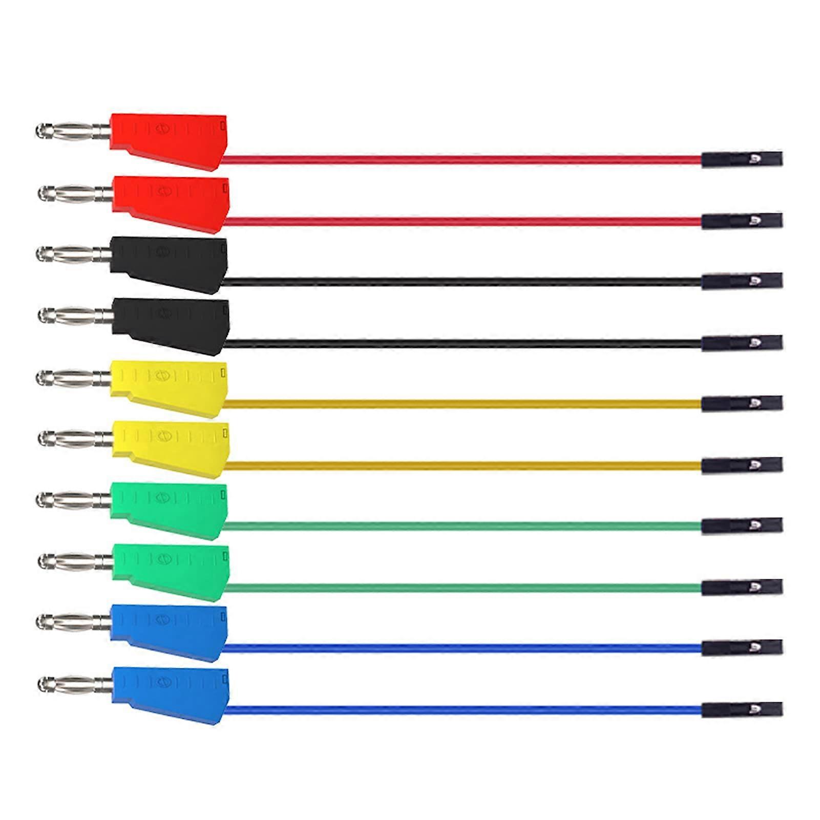 Test Leads, Pack of 10 P1530 Stackable Banana Plug to Breadboard Jumper Wires, Soft Flexible Silicone Measuring Cables