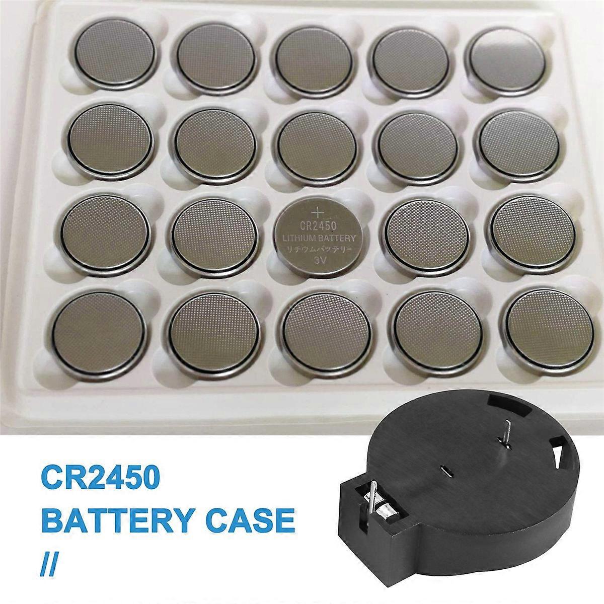 2 Pcs CR2450 Coin Cell Button Battery Socket Holder Case 2 Pins Black