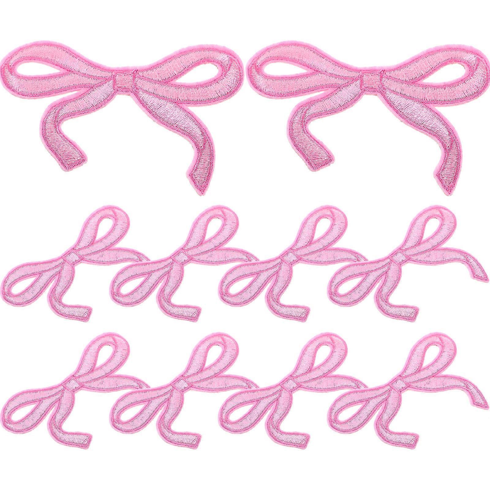Pink Bow Iron on Patches 10Pcs Polyester Thread for DIY Use Jacket Patches with Durable Adhesion