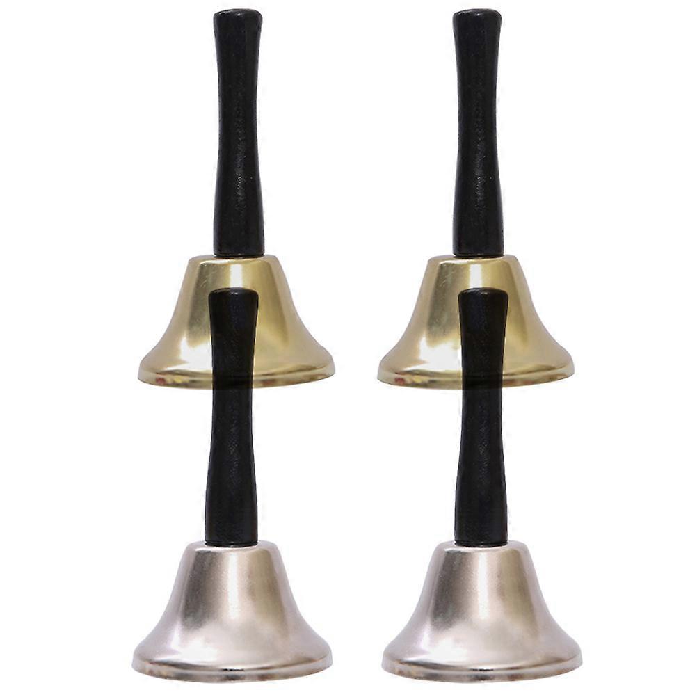 Metal Hand Bell with Long Black Handle for Party Use Silver Color Ergonomic Design 4 Pieces