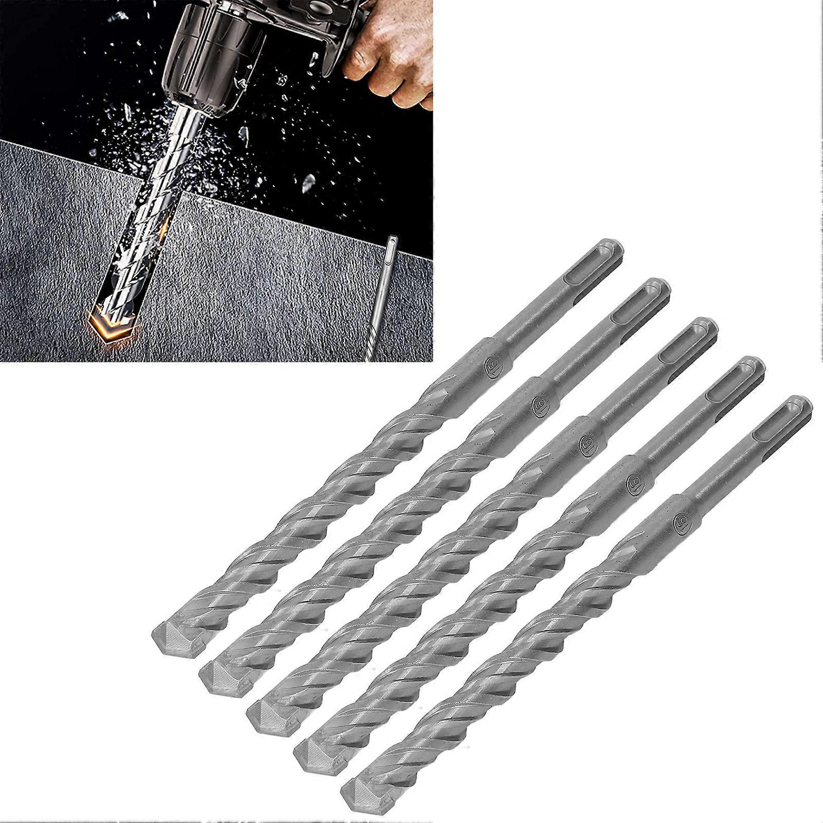 5PCS Impact Drill Bits with Carbide Tip Rotary Hammer Bit 2 Flute Spiral Bits for Brick Concrete 210mm 16mm / 0.63in 