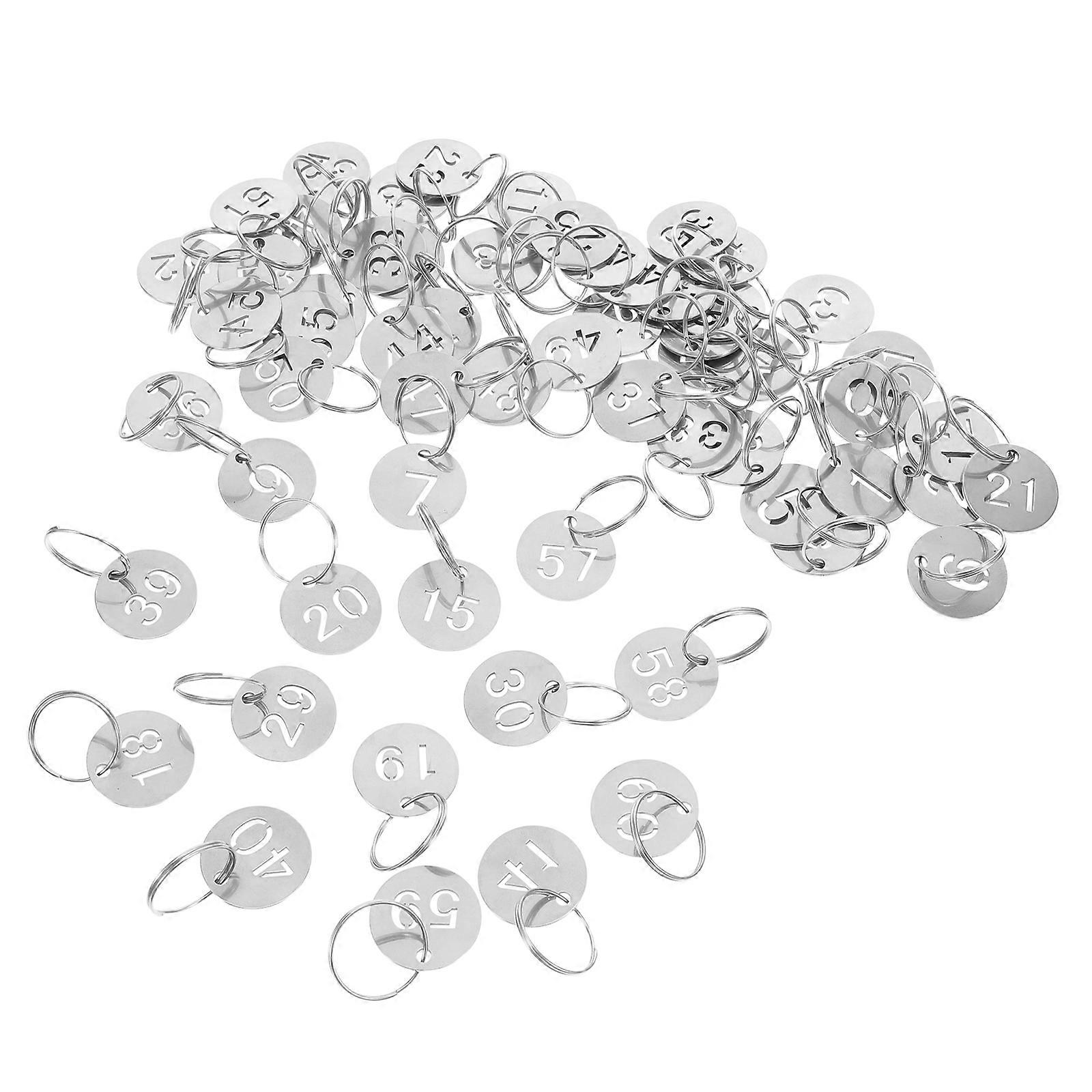 60pcs Round Stainless Steel Key Tags with Hollowed Number Charms for Event Organization, Camping, and Team Tracking