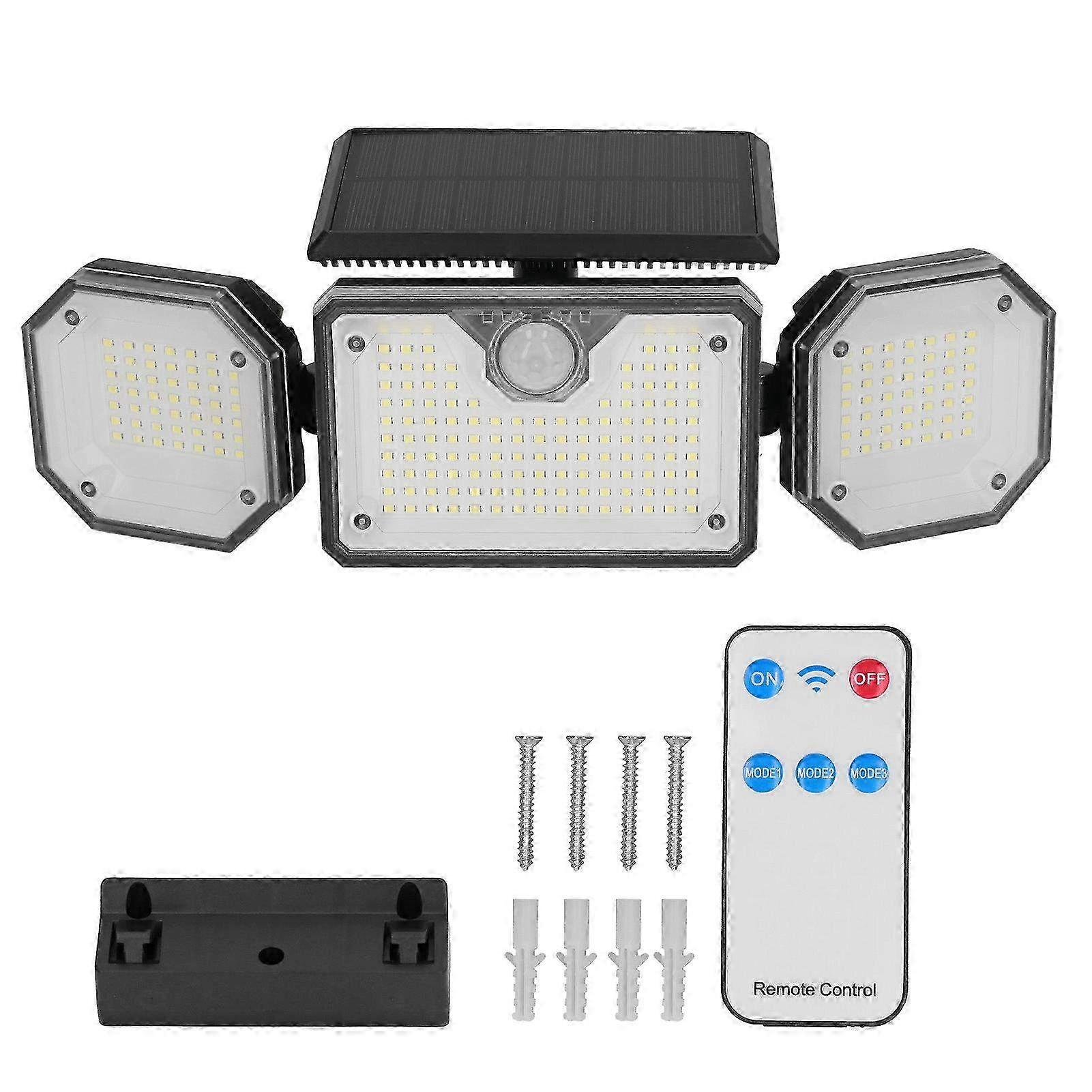 3-Head Solar Outdoor Motion Sensor Light with Remote Control - IP65 Waterproof Security Lamp for Pathway & Fence Lighting