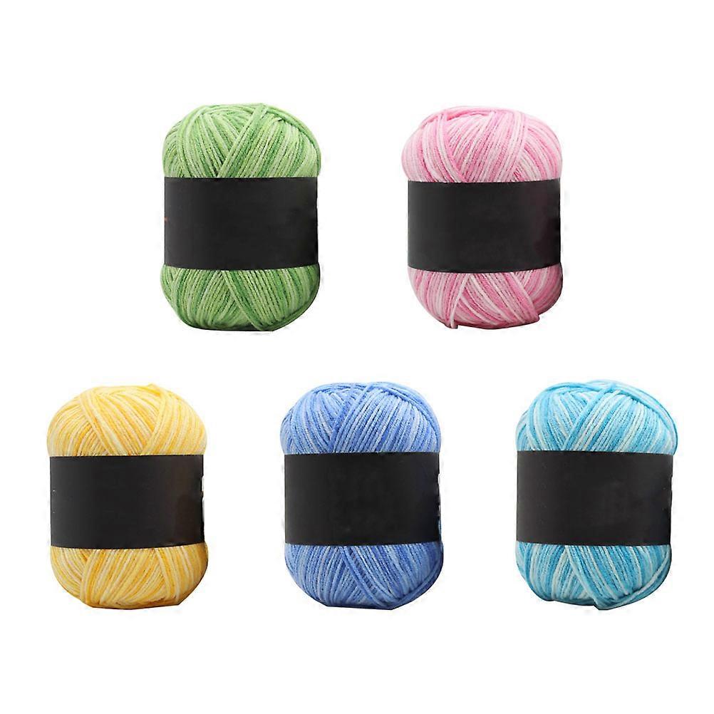 5 Rolls of Multicolor Gradient Cotton Yarn for Crochet and Knitting Three ply Wool Yarn in Pink Yellow Green Water Blue Sky Blue