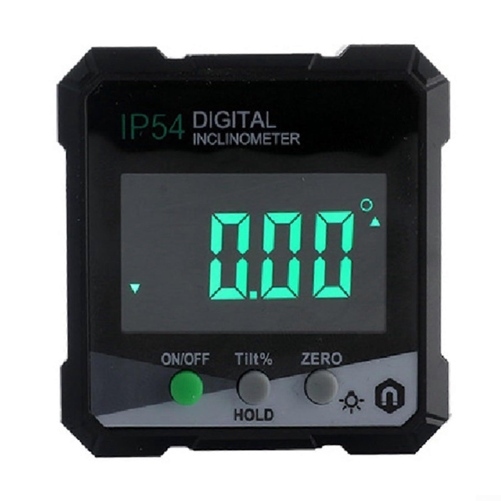 Digital Angle Finder, Waterproof IP54, 5.1 cm LCD Backlight, 4 x 90° Range, Magnetic Base, Inclination Gauge