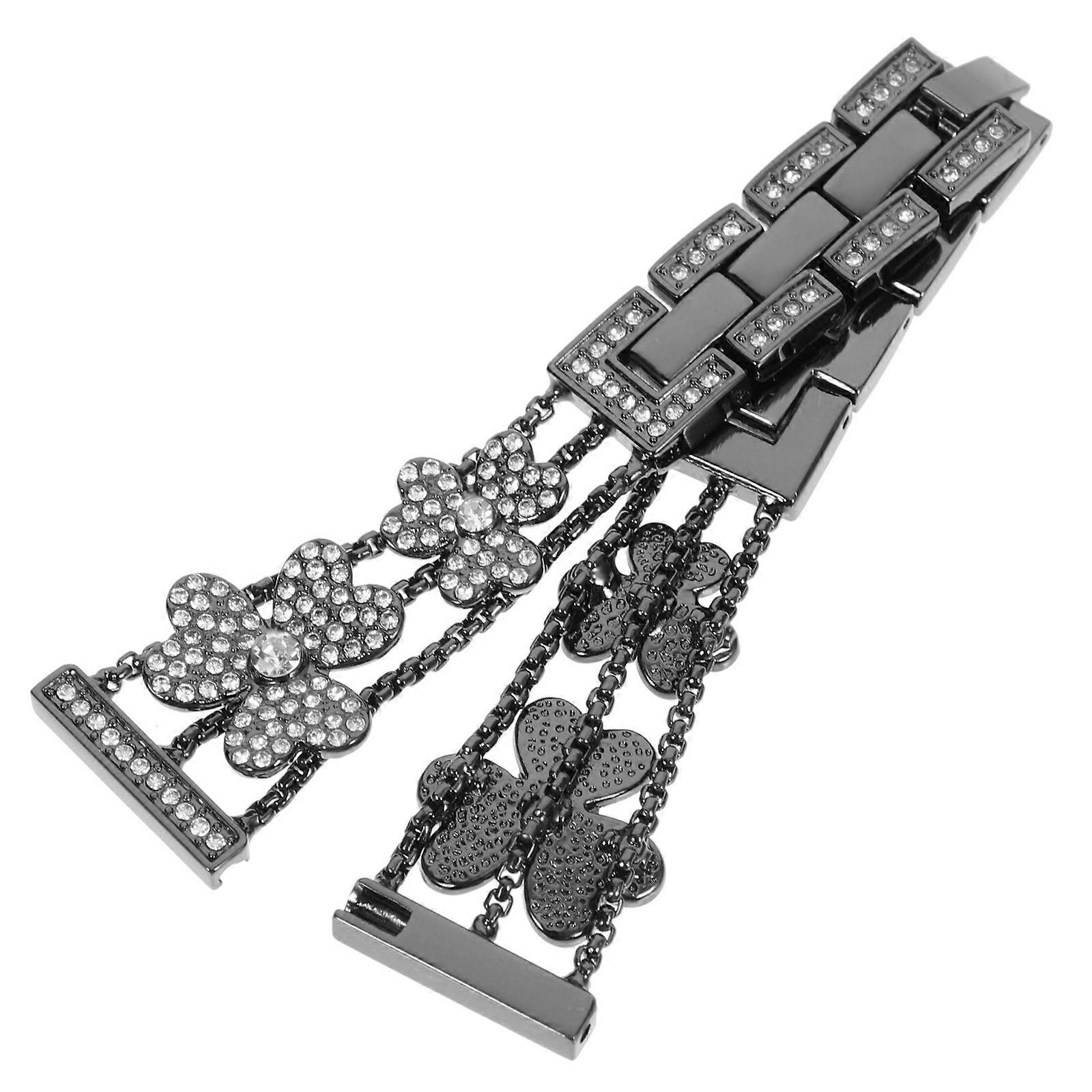 Black Stainless Steel Clover Charm Watchband for Watch Adjustable and Comfortable 1 Piece