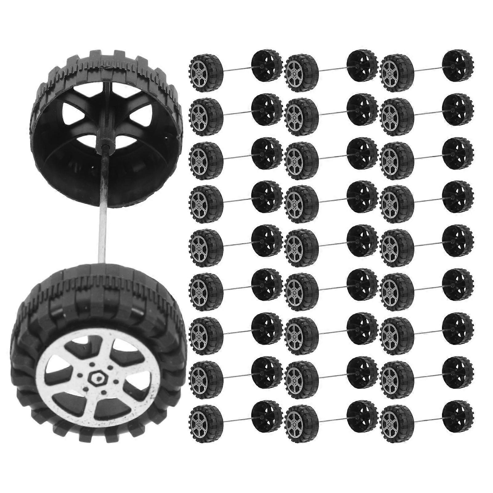 Plastic Wheels with Model Axles for DIY Car Accessories, Crafts, and Handmade Projects for Children's Cars and Models – Black