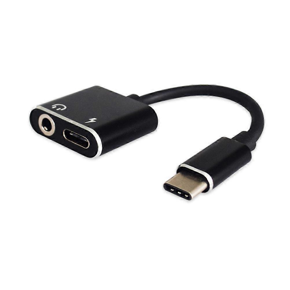 Type C Adapter 2 In 1 Aluminum Alloy Audio Adapter For Smartphone Users With Curved Head Black 2Set