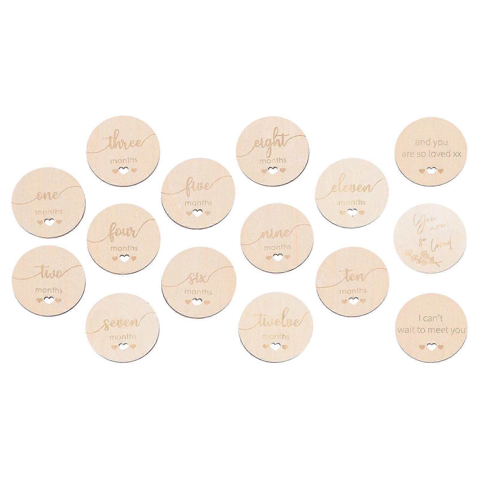 Wooden Newborn Milestone Discs 15pcs Monthly Growth Memory Cards for Photo Props First Year Keepsakes