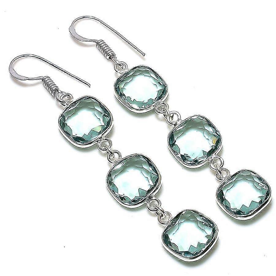 Natural Green Amethyst Gemstone 925 Sterling Silver Jewelry Earring 2.48" w7O80
