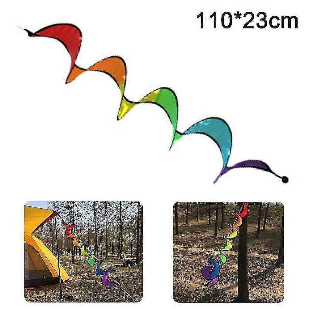 Outdoor Rainbow Rotating Wind Strip & Bunting Decoration - Colorful Dynamic Holiday Camping Toy with Hair Dryer String Windmill (110cm)