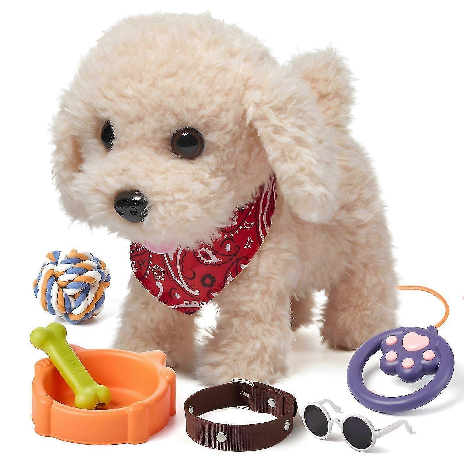 TUMAMA 7Pcs Plush Dog Toys Walking Barking Wagging Electronic Interactive Stuffed Puppy with Collar and Accessories Dog Leash/Voice/Touch Control Stuf