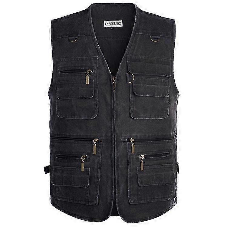 Outdoor Men's Vest Middle-aged and Elderly Multi-pocket V Collar Horse Jacket Fishing Mountaineering Travel Thin Section Vest Plus Size