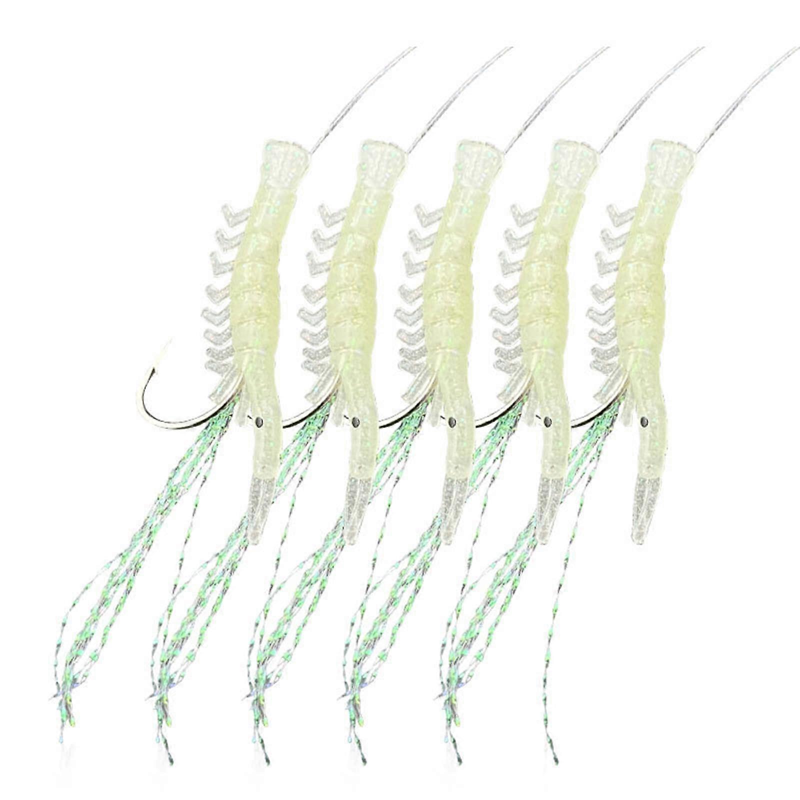 Glow Fishing Rigs 5 Pack for Trout Fishing, Shrimp String Hook Baits, Durable Tackle Lures and Equipment