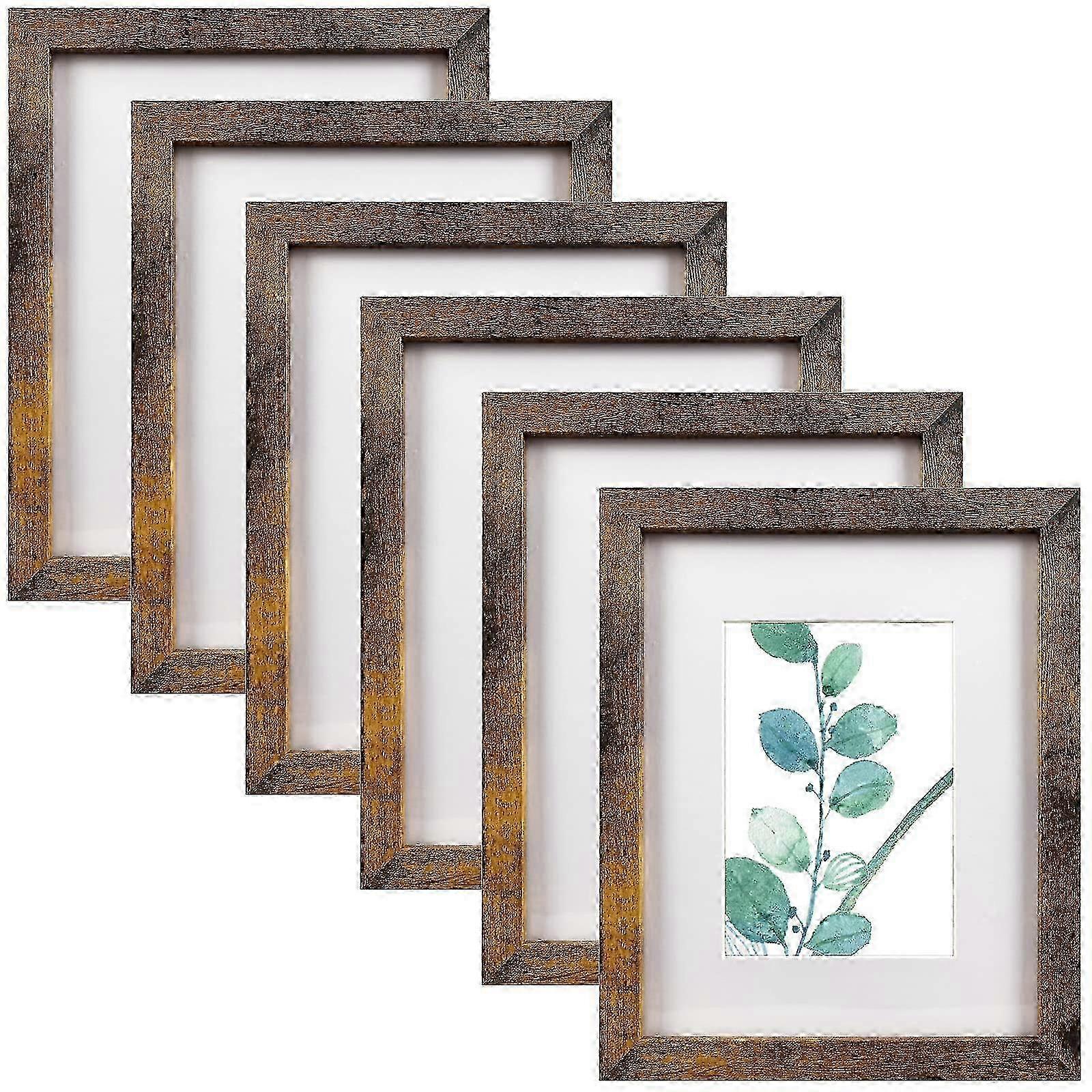 Pacote de 6 Molduras de Madeira Marrom de 5x7 Polegadas com Tapete de 8x10 Polegadas para Fotos e Obras de Arte