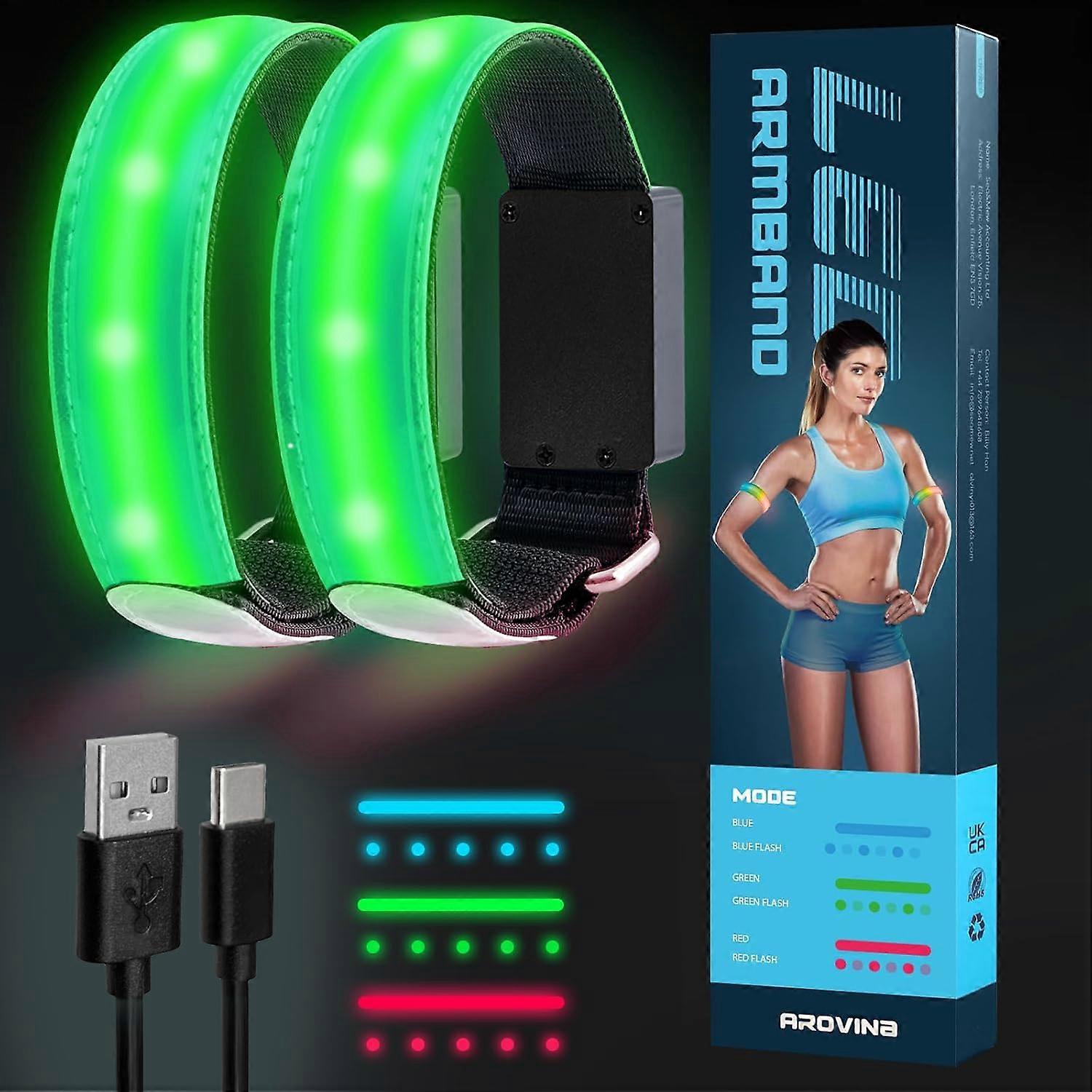 LED Armband Rechargeable, 2 Pack Reflective Running Light With 6 Modes For Night Running And Jogging, 3 Colors
