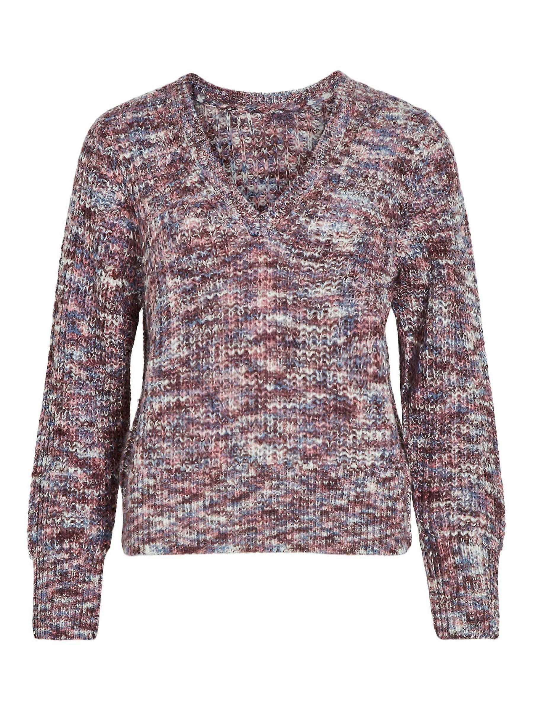 VILA Damen Pullover mit V-Ausschnitt, modischer Strickoptik, langärmlig, gemustert.