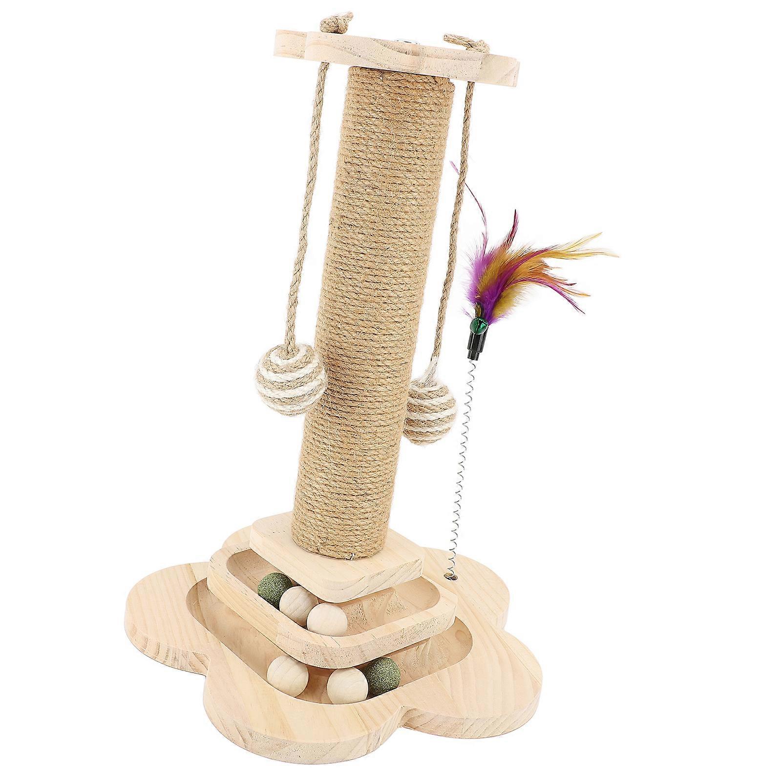 Cat Scratching Post 2 Layer Wooden Ball Track 40x29cm Interactive