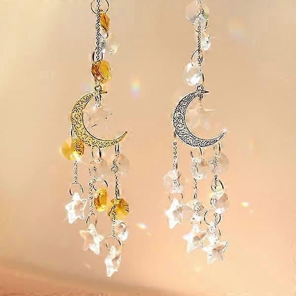 2pcs crystal suncatcher, rainbow prism, gold and silver moon Cs fast