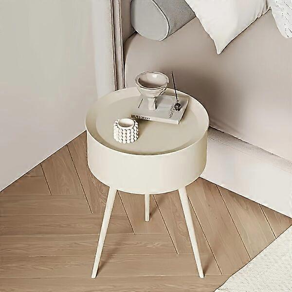 Modern bedside table, cream-colored, multi-functional