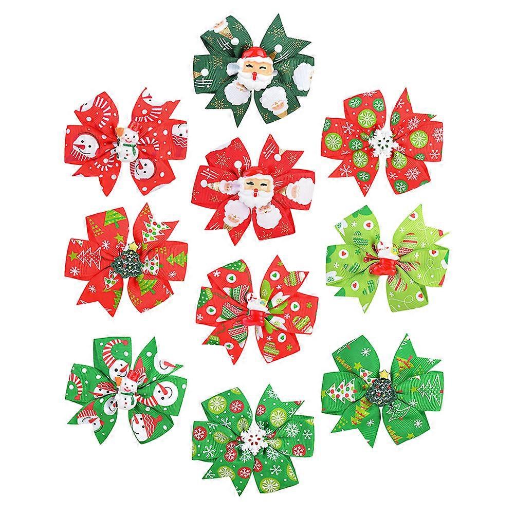 Hair Clips Bow Shape Hair Accessories for Kids Assorted Color Fabric for Christmas Party 10Set