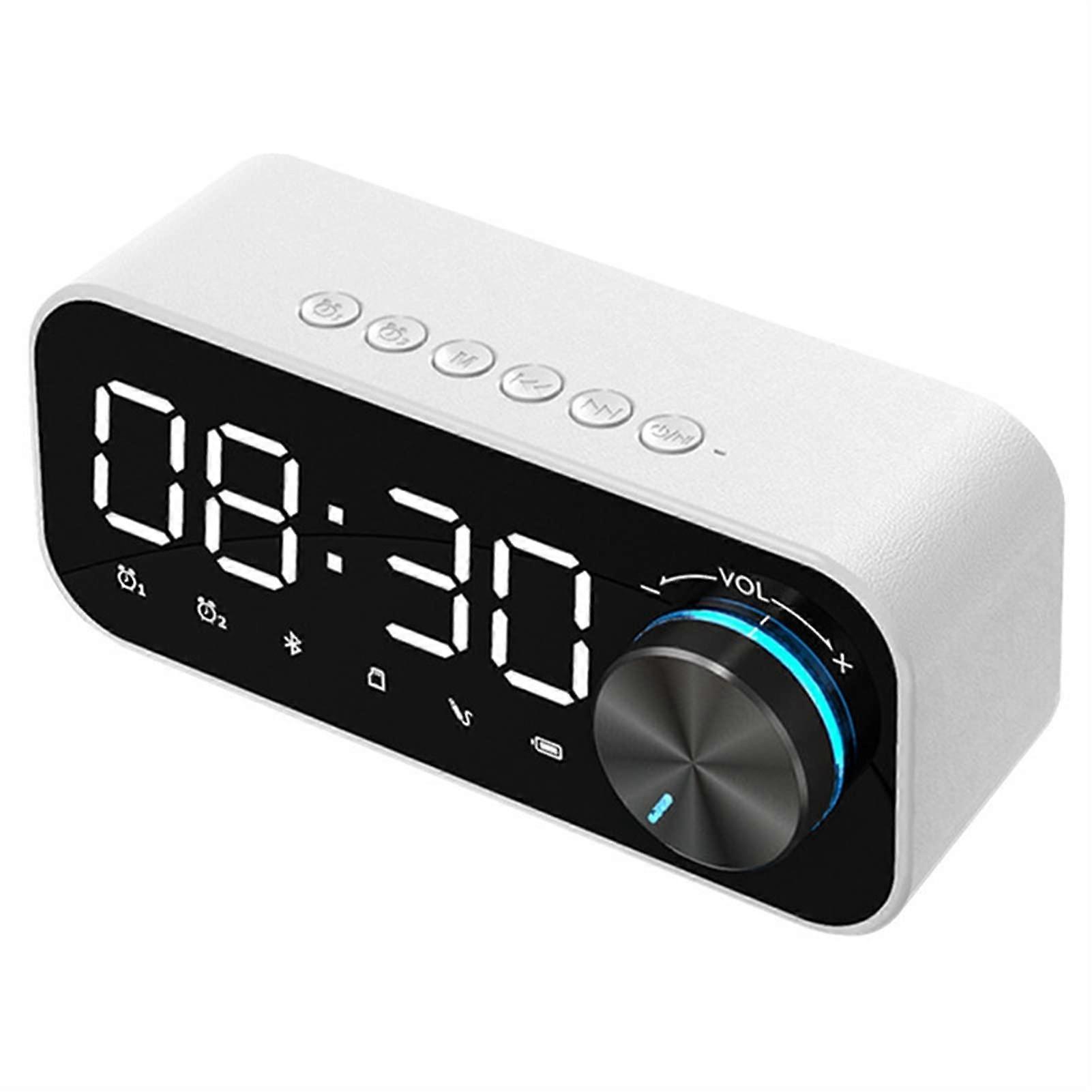Wireless Bluetooth Alarm Clock Speaker White Desktop Mini Bookshelf Style Multifunctional  Volume Heavy Bass Luminous