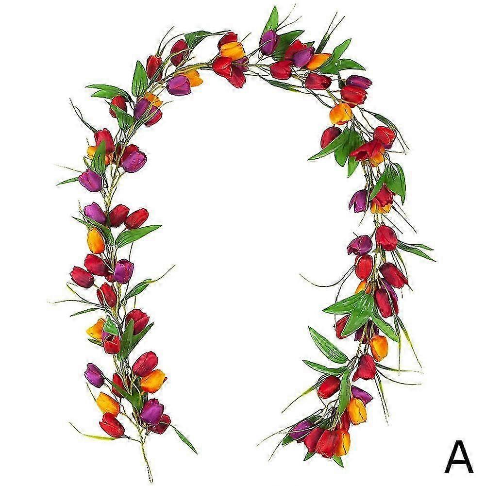 人造郁金香花环春季花环复活节装饰品带花绿色