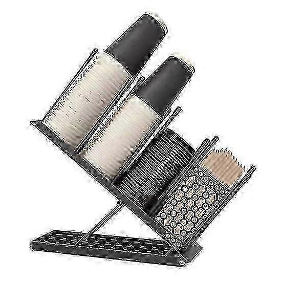 Adjustable 4-Compartment Coffee Cup Holder with Lid Organizer & Straw Holder - Black