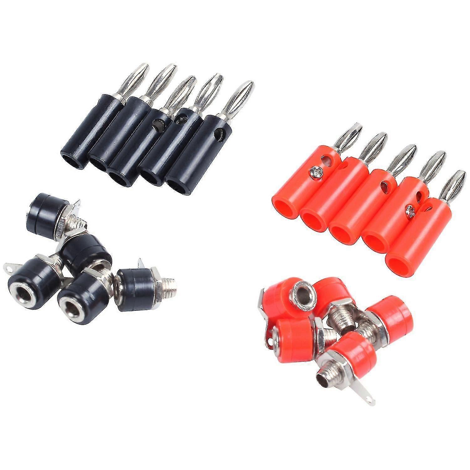 4mm 10pcs Banana Plugs and 10pcs Banana Sockets in Black and Red Jack Connectors for Audio and Electronics DT