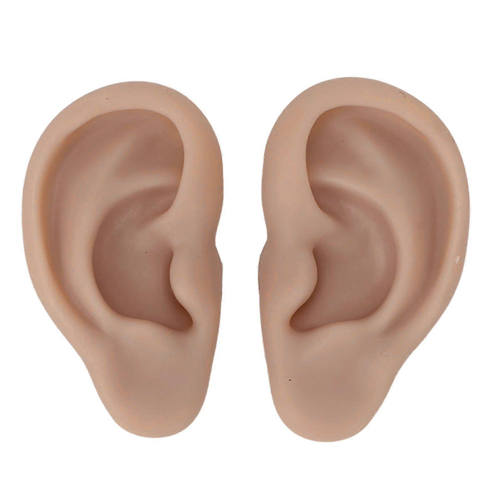 1 Pair Silicone Ear Model Soft Flexible Simulation Ear Model for Earrings Display Ear Piercing Exercise Deep Skin Color