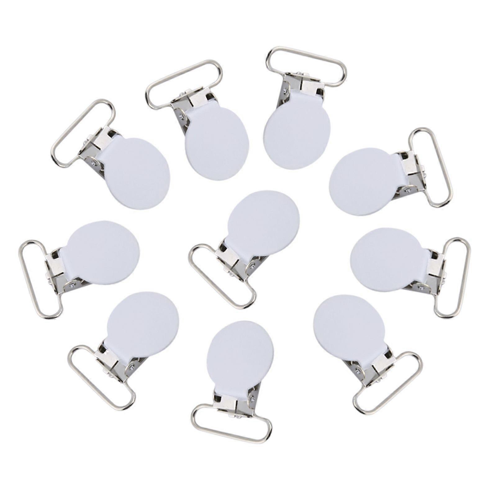 10Pcs 25mm Round Suspender Braces Pacifier Strap Holder Clip DIY Making Supplies(White)