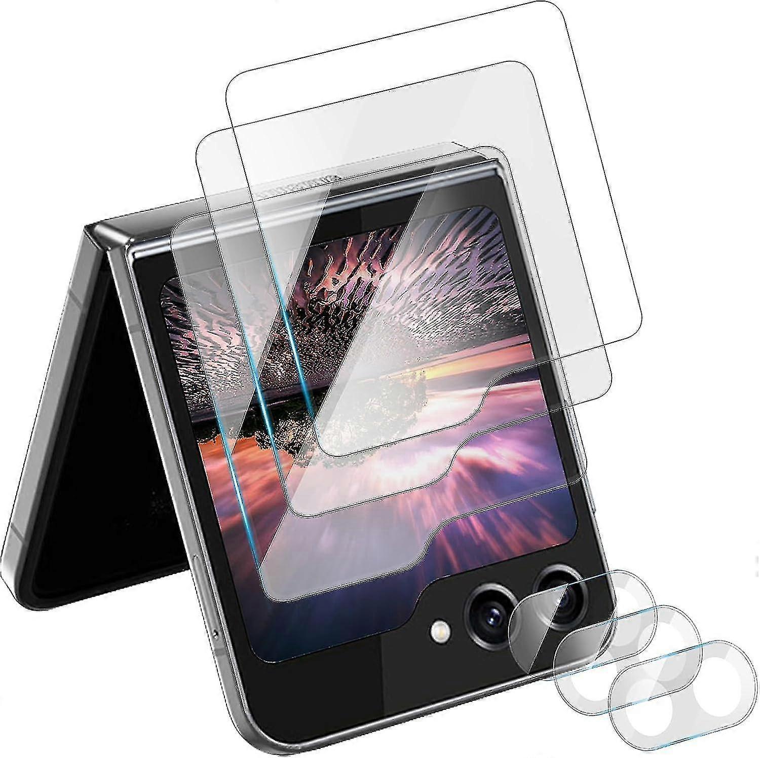 3-Pack Tempered Glass Screen Protectors for Flip 5, HD Clear External Display Guard with Camera Protection