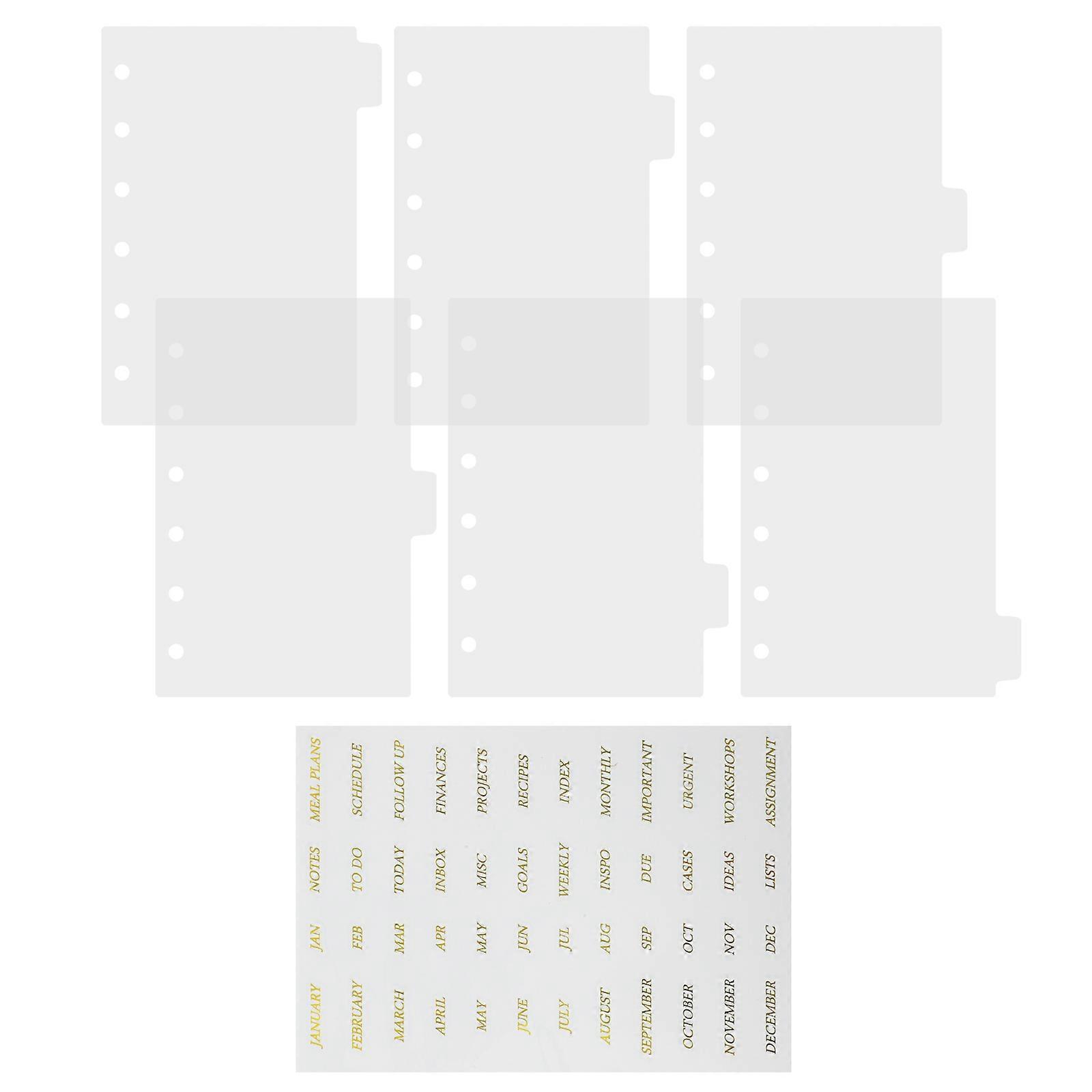 Transparent Binder Dividers for Notebook 2Sets with Gold Stamping Stickers