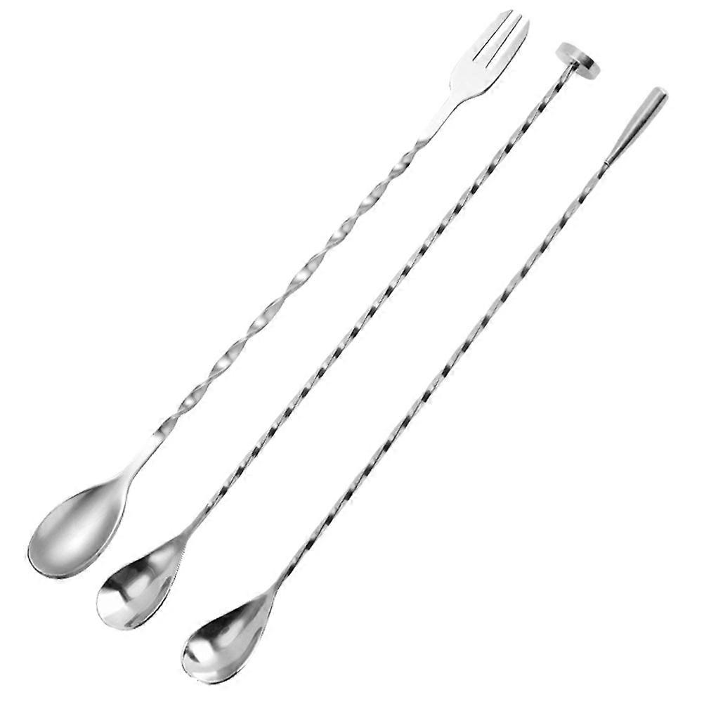 Silver Multi-Function Cocktail Spoons for Stirring 3Pcs Long Household Mixing Spoons