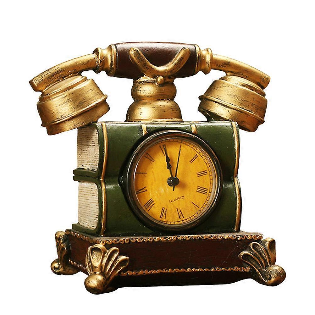 Telephone Clock Figure Adornment for Decor Resin Desk Ornament