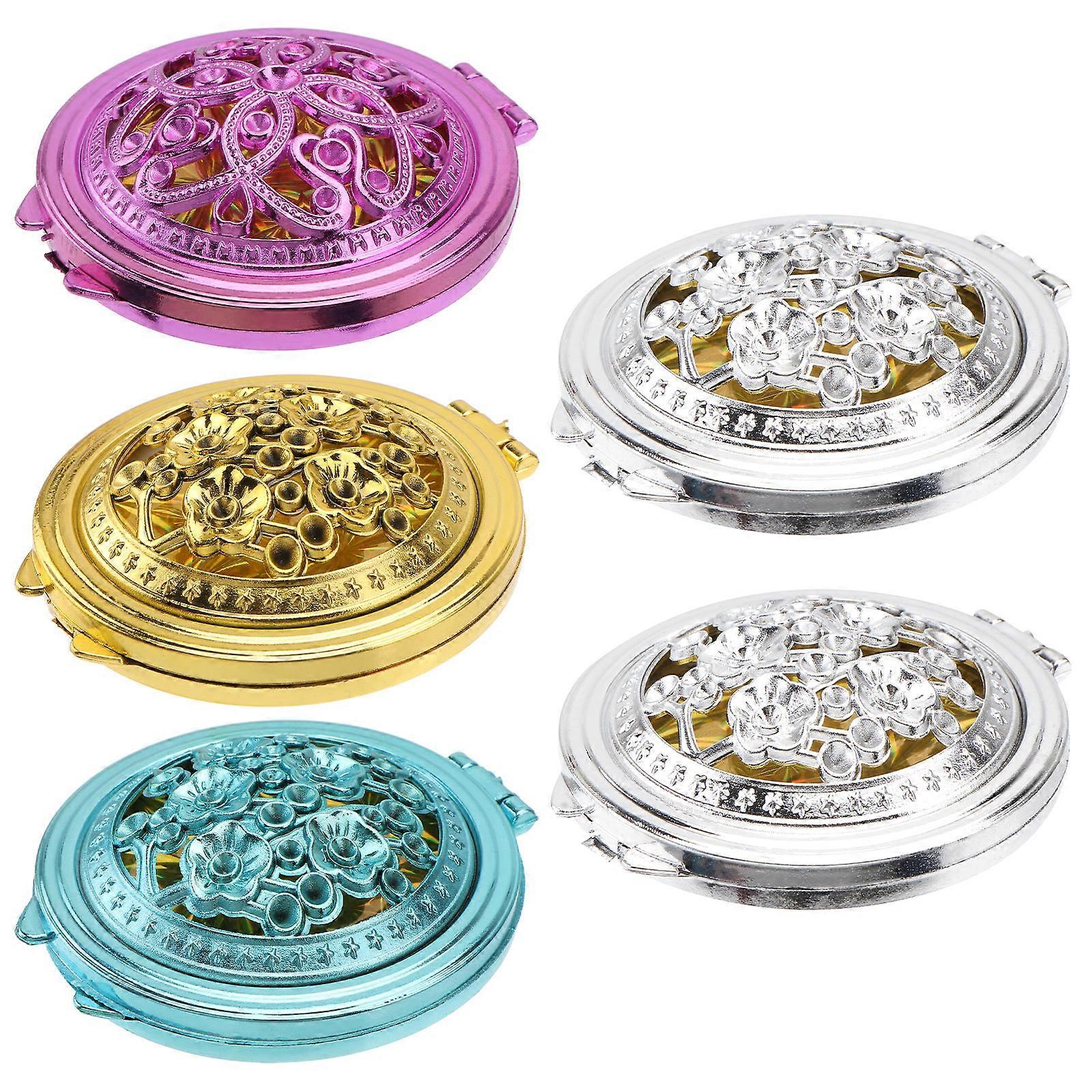 Two-Sided Folding Makeup Mirror Portable Hollow-Out Pattern with 5Pcs