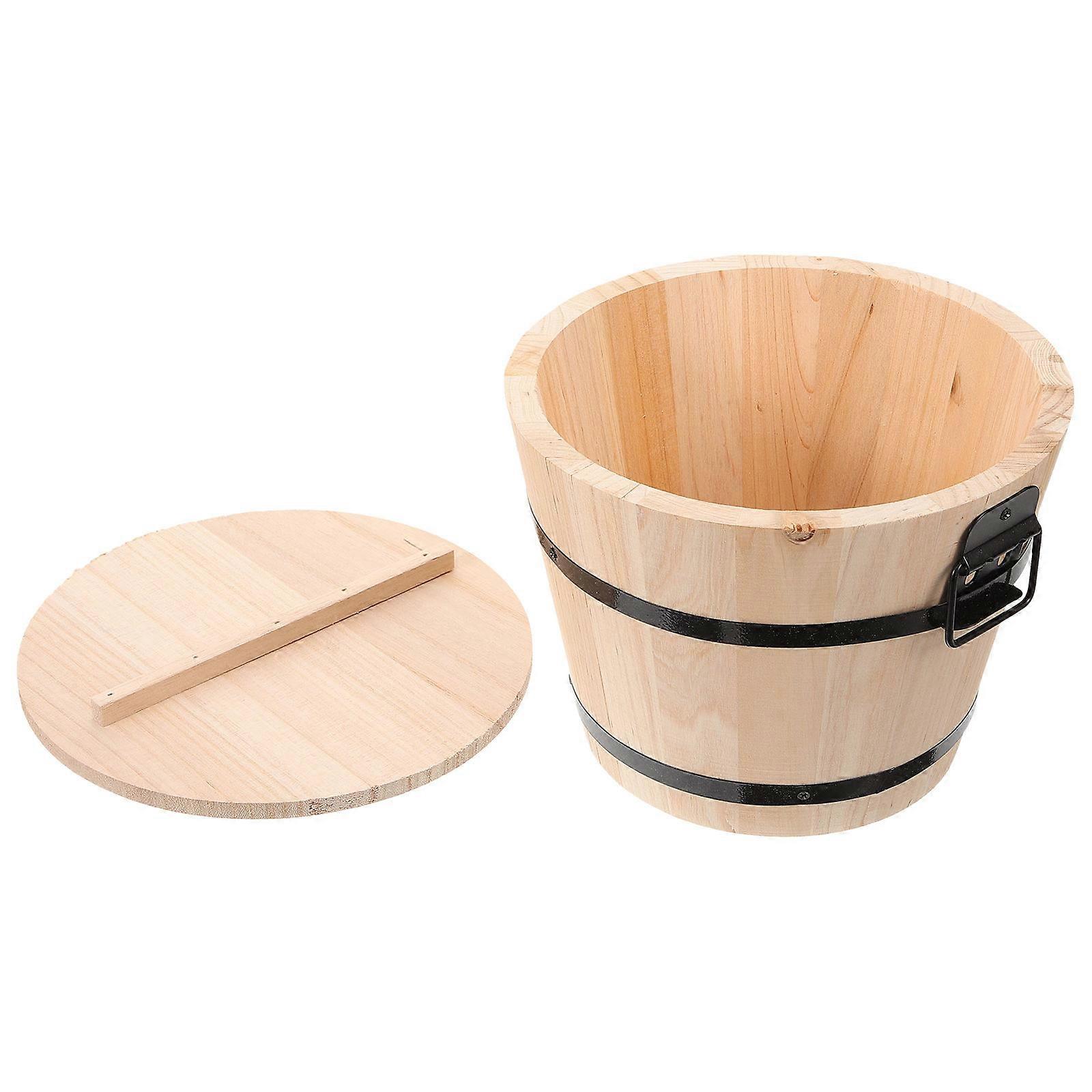 Light Yellow Wooden Rice Bucket For Restaurant Tableware 3Pcs Round Edges Suitable For Dining And Sushi Preparation
