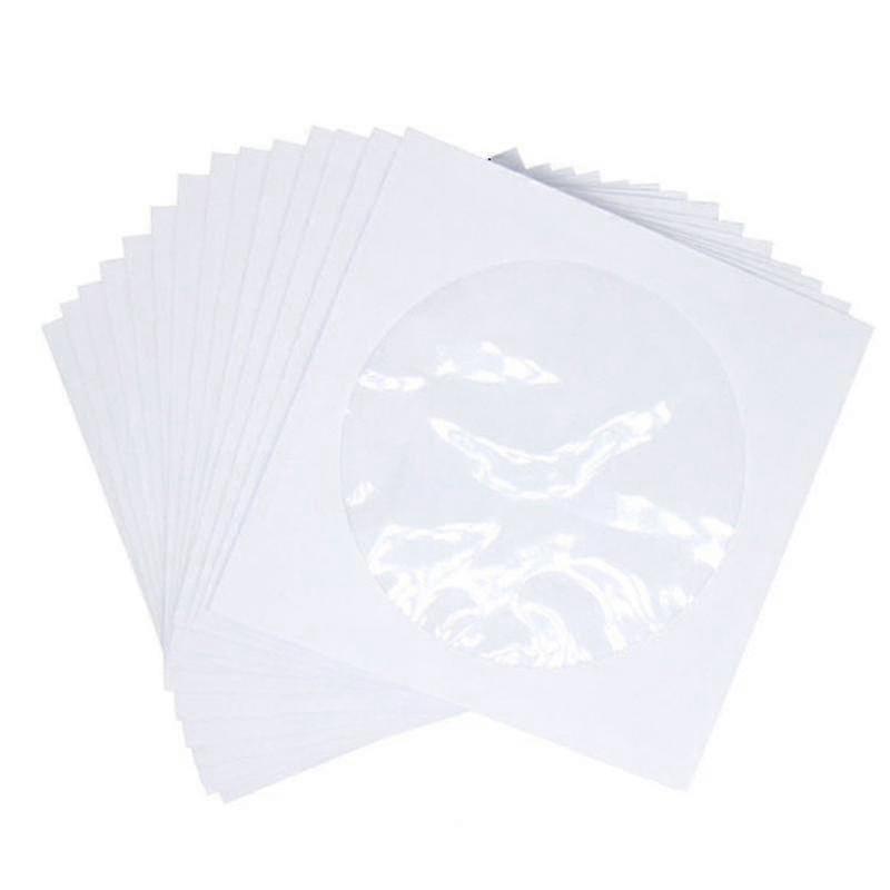 100 White CD DVD Paper Sleeves with Clear Window Flap - Media Envelope Holders