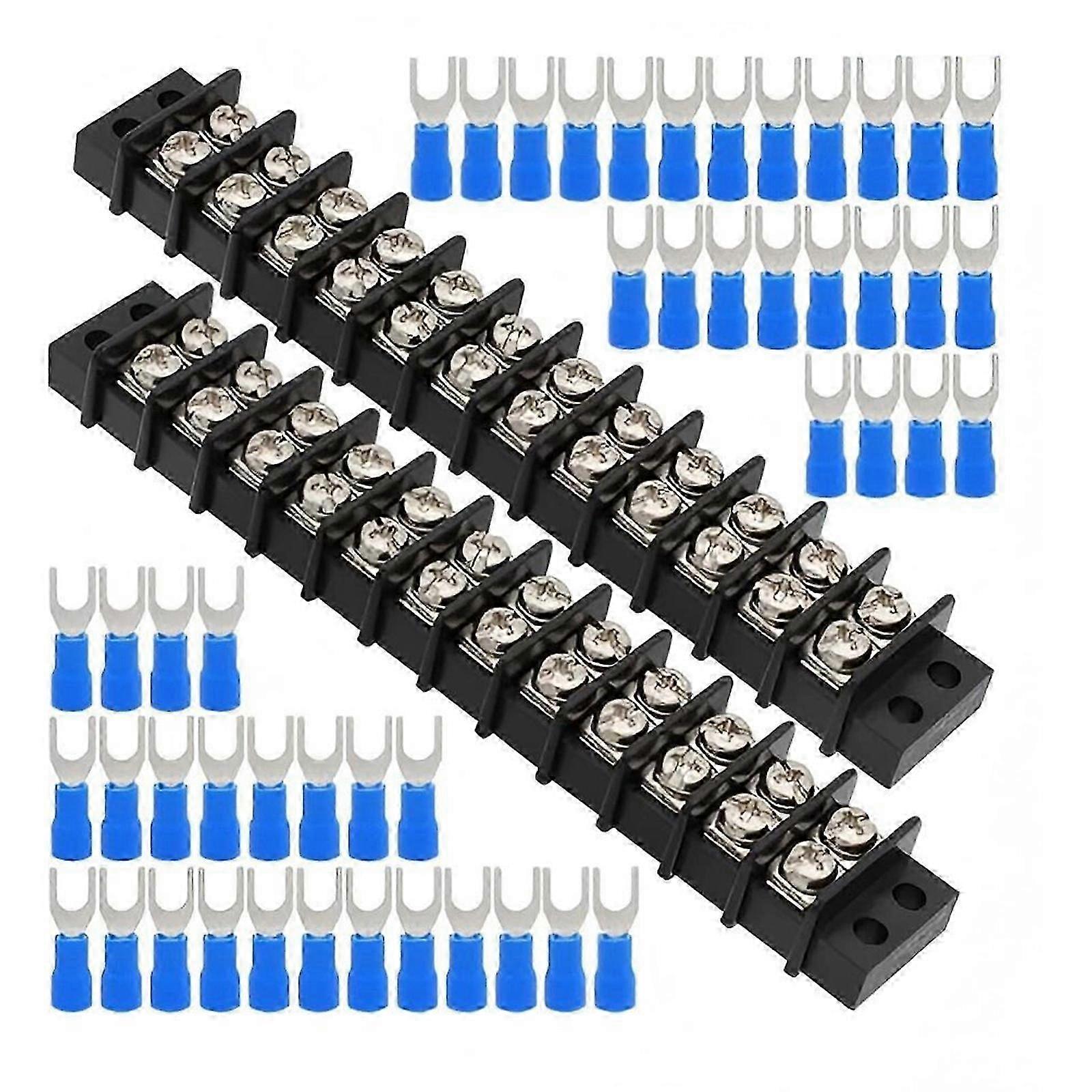 2pcs Double Row Screw Terminal Block Includes with Insulated Forks Connectors Set For Circuit Connection 26s