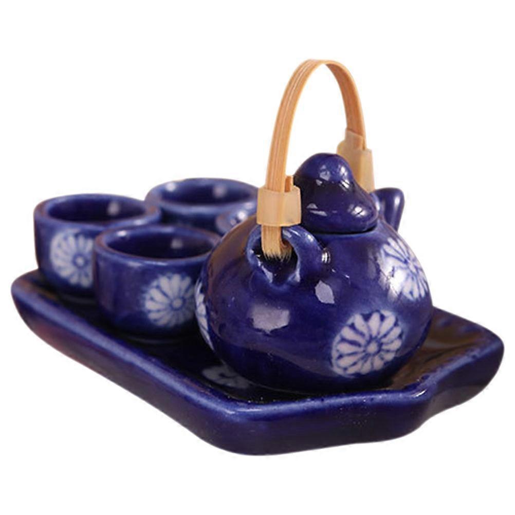 Miniature Ceramic Tea Set for Doll House Accessories 5Sets Blue