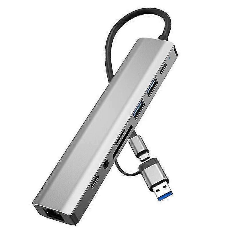 2509 RJ45, USB3.0, USB2.0, USB-C2.0, 3.5mm, DC5V, SD / TF Card Reader Adapter USB-C / USB Hub