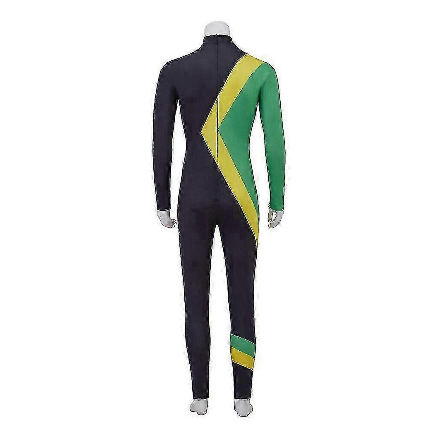 Herren Jamaican Style Onesie Grün Gelb Schwarz Farbe Langarm Ganzkörper Gym Suit