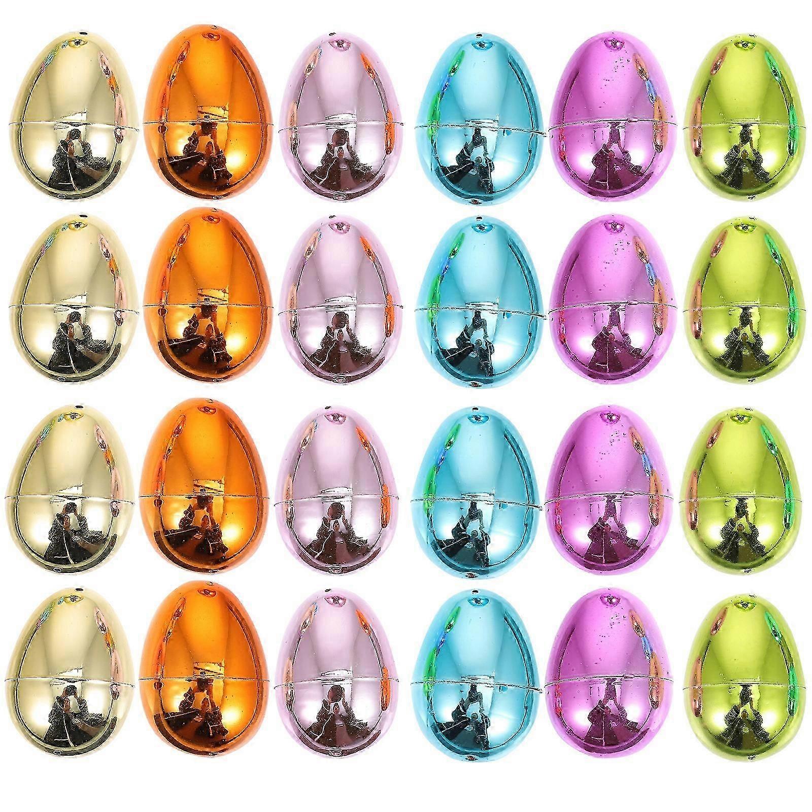 24pcs Bright Plating Empty Easter Egg Plastic Fillable Easter Egg Ornament Prop