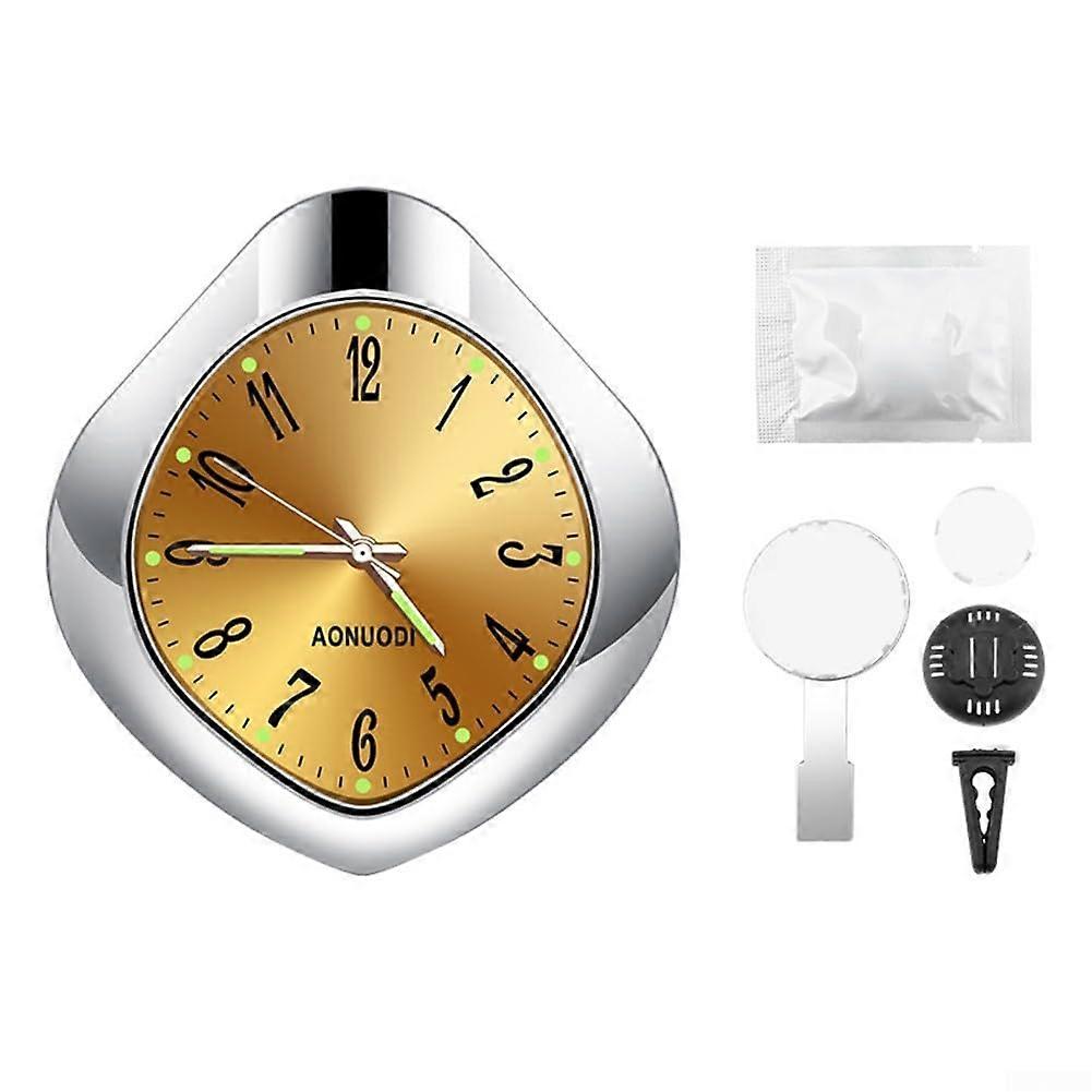 Quartz Car Clock Aromatherapy Night Luminous Display With Clamp And Sticker For Air Vent Or Dashboard Installation (A)
