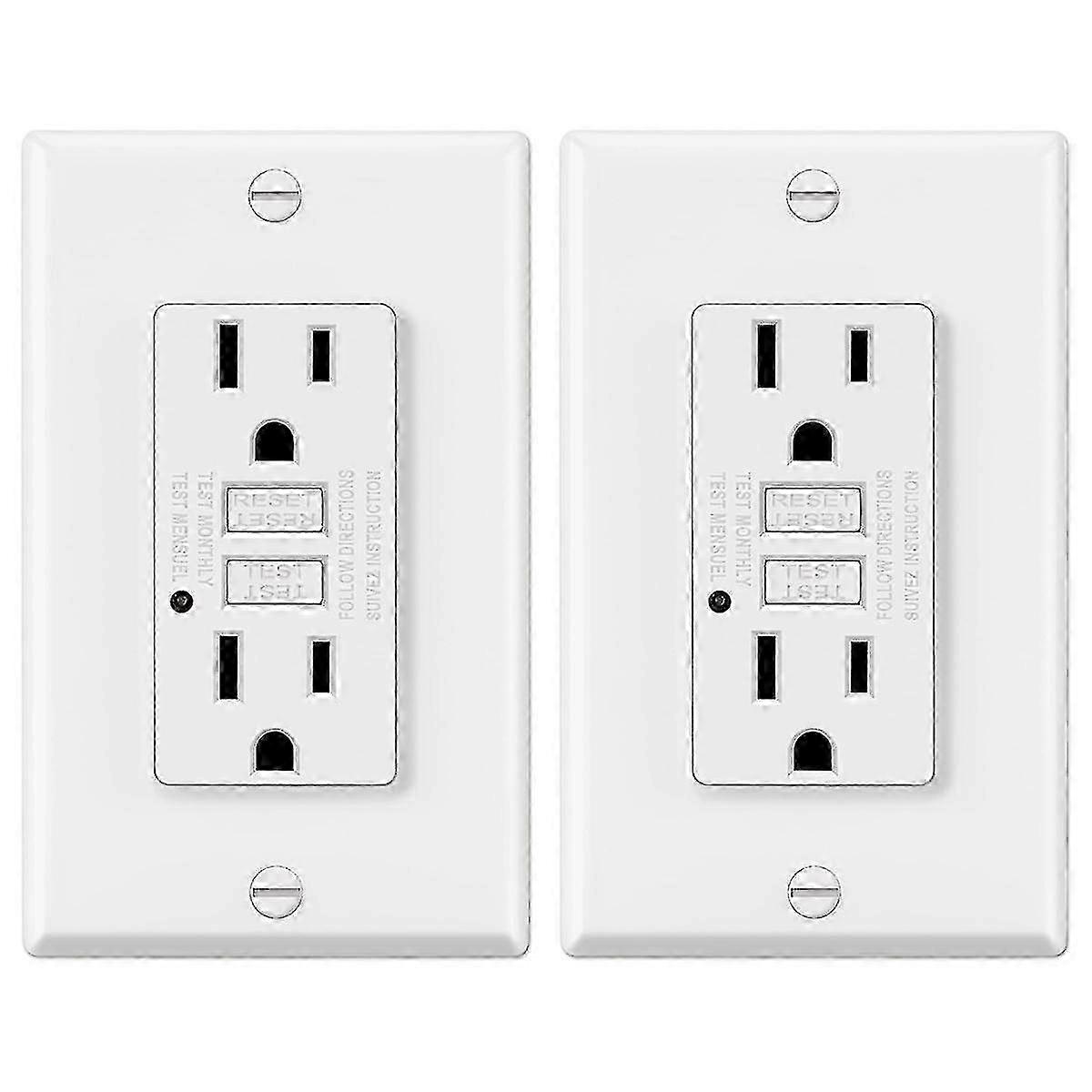 25-26 15 Amp Gfci Outlet, Decorative Gfi Outlet With Led Indicator, Ground Fault Circuit Breaker, 2pcs Us