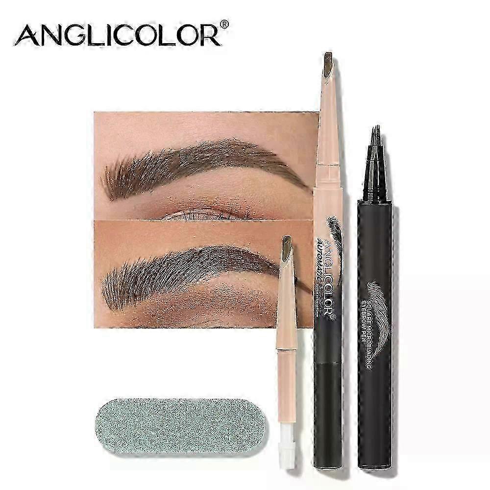 Eyebrow pencil, set of eyebrow pencils - improved liquid pencil for eyebrow | waterproof pencil with 4 stroke microtip applicator