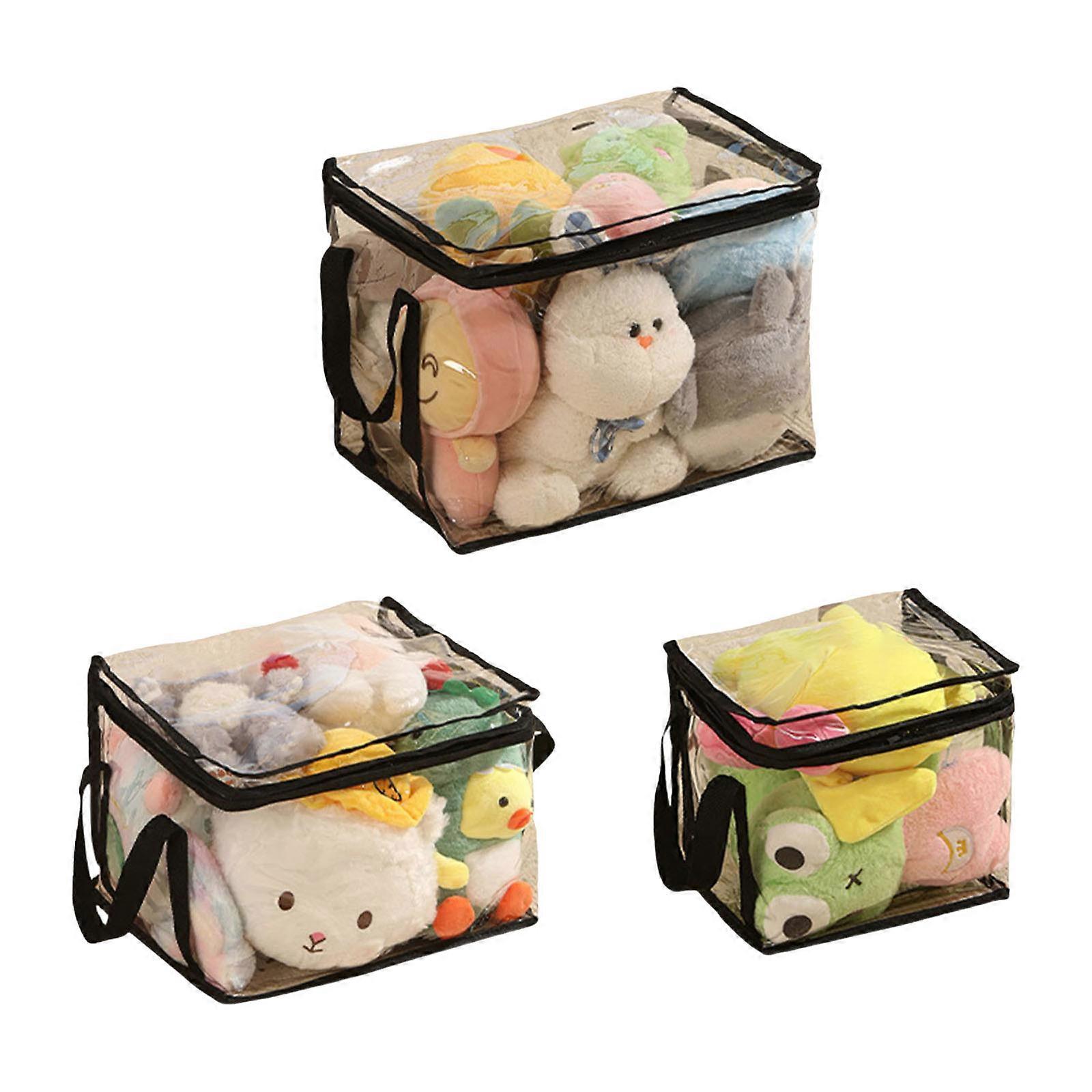 Pack of 3 Child Safe Plastic Storage Carriers Zippers Closure Waterproof Toy Box Alternative For Block Puzzles Multicolor